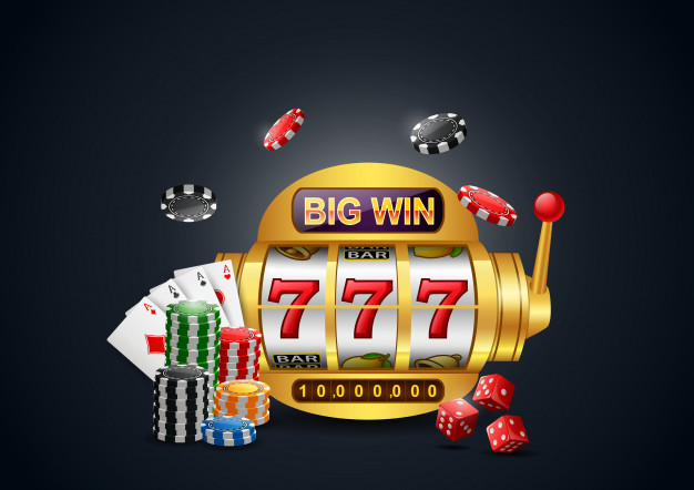 Premium Vector | Big win slots machine 777 casino with chip poker, dice and  playing cards.